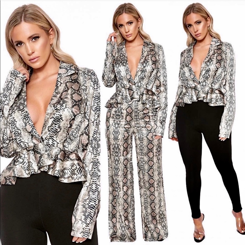 Naked Wardrobe Snake Print Peplum Blazer